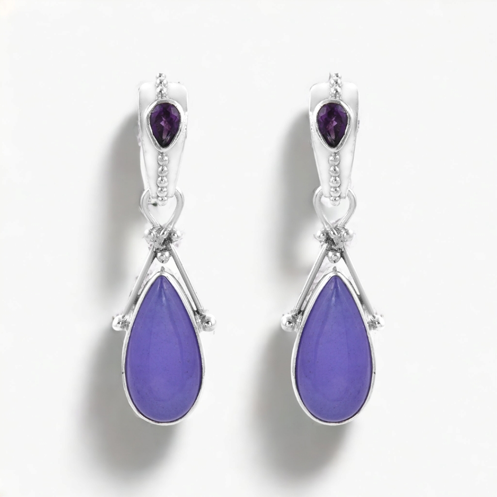 🔥PRICE DROP🔥NWT AMETHYST & PURPLE AVENTURINE DROP EARRINGS IN STERLING SILVER